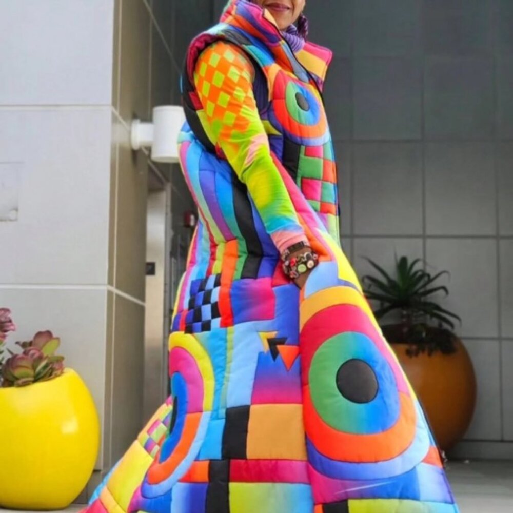 Women’s Casual Rainbow Geometric Print Maxi Duster - Picture 2 of 7